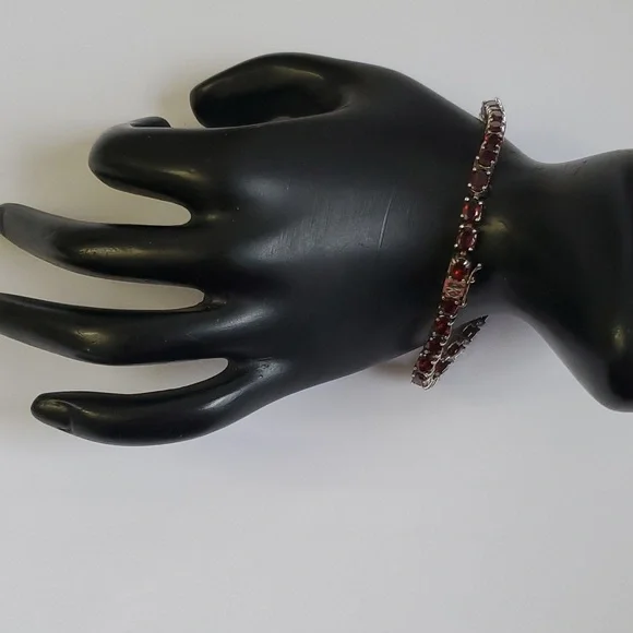 Sterling Silver 925 Deep Garnet Tennis Bracelet - Picture 7 of 10